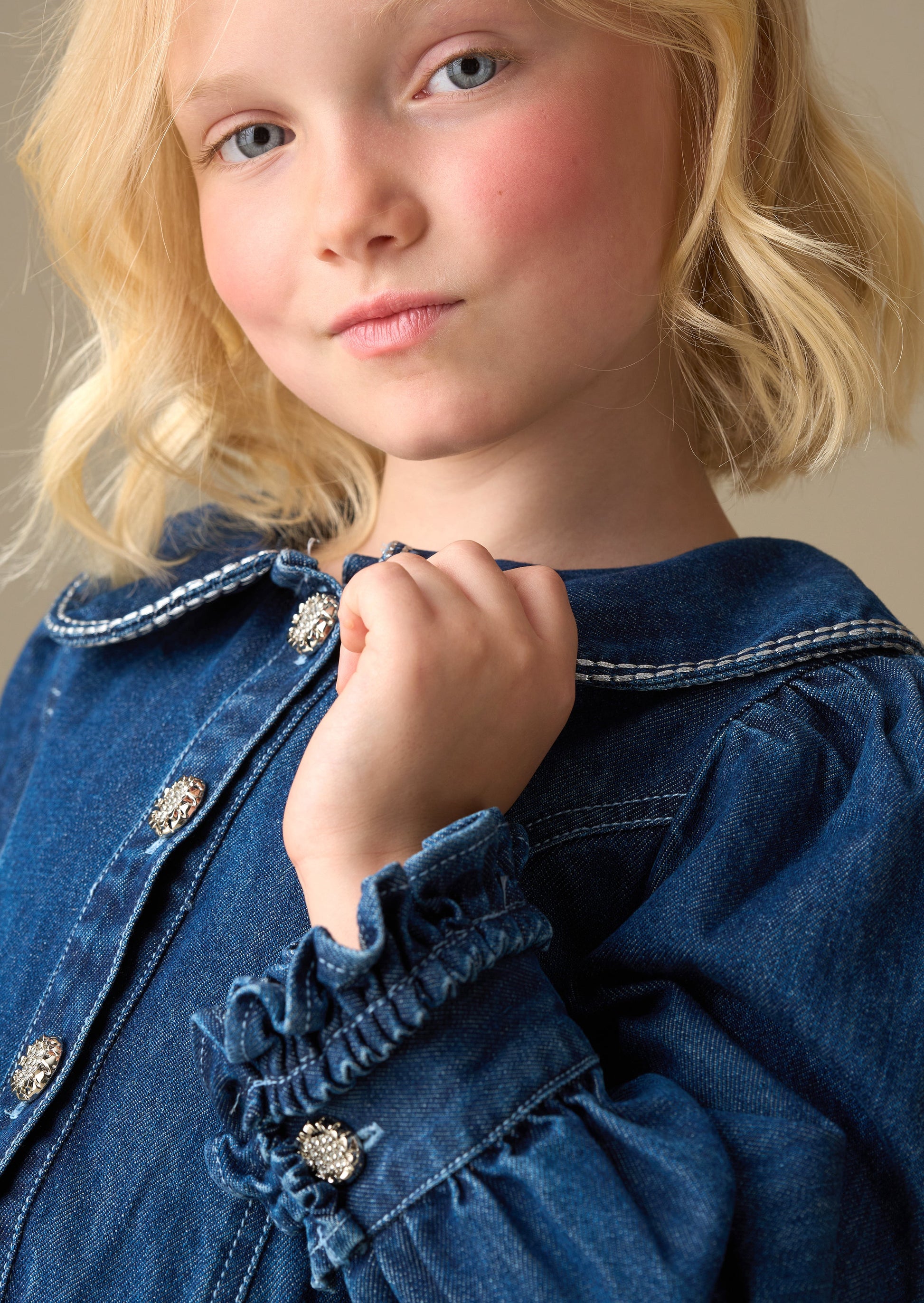 cotton blue girl diamante embellished denim dress