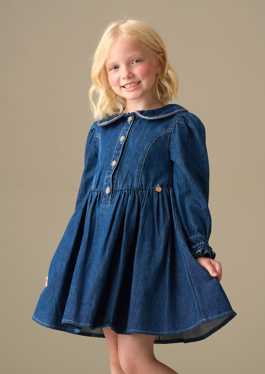 girl Diamonte Embellished Denim Dress