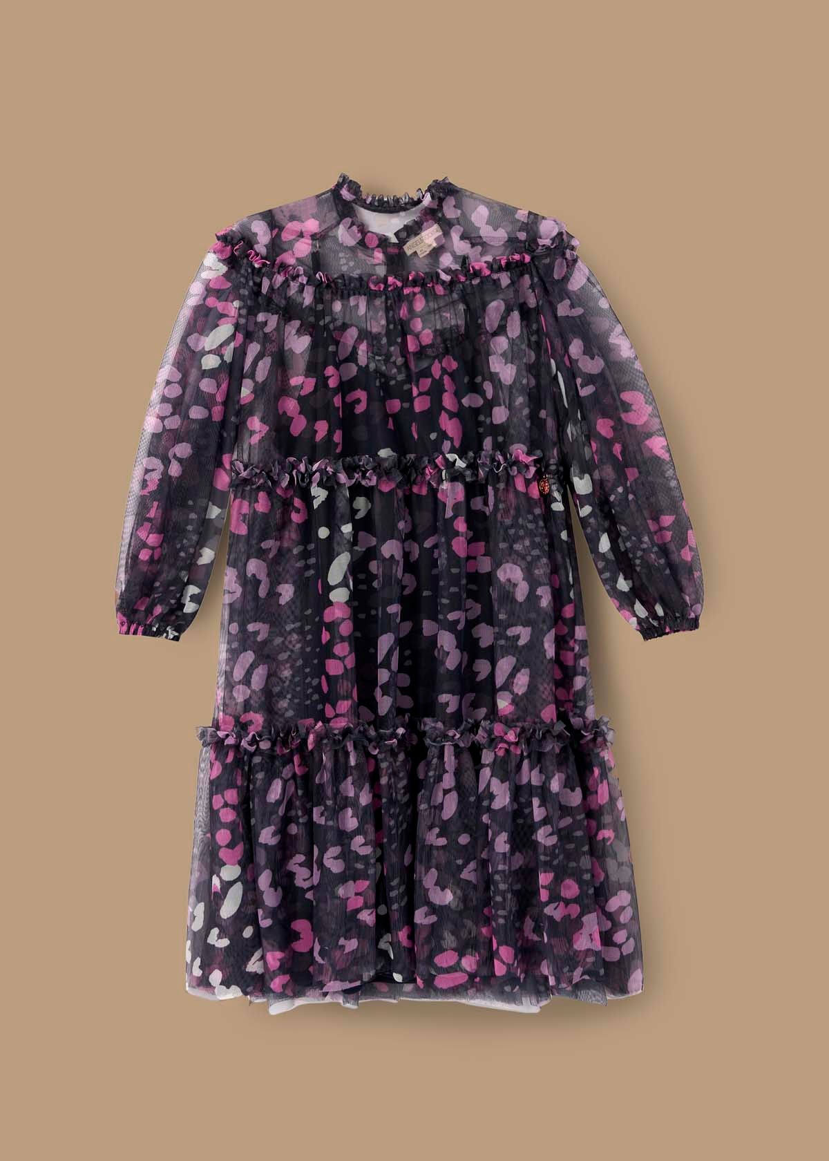 cotton girl print mesh dress