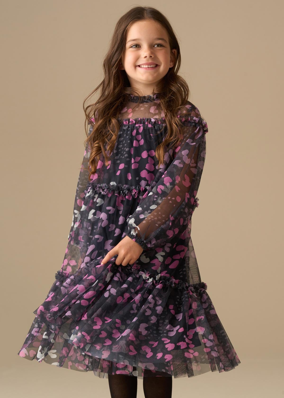 maxi girl print mesh dres