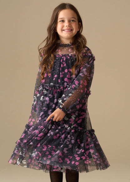 maxi girl print mesh dres