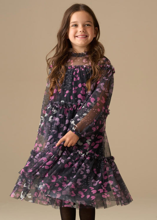 maxi girl print mesh dres