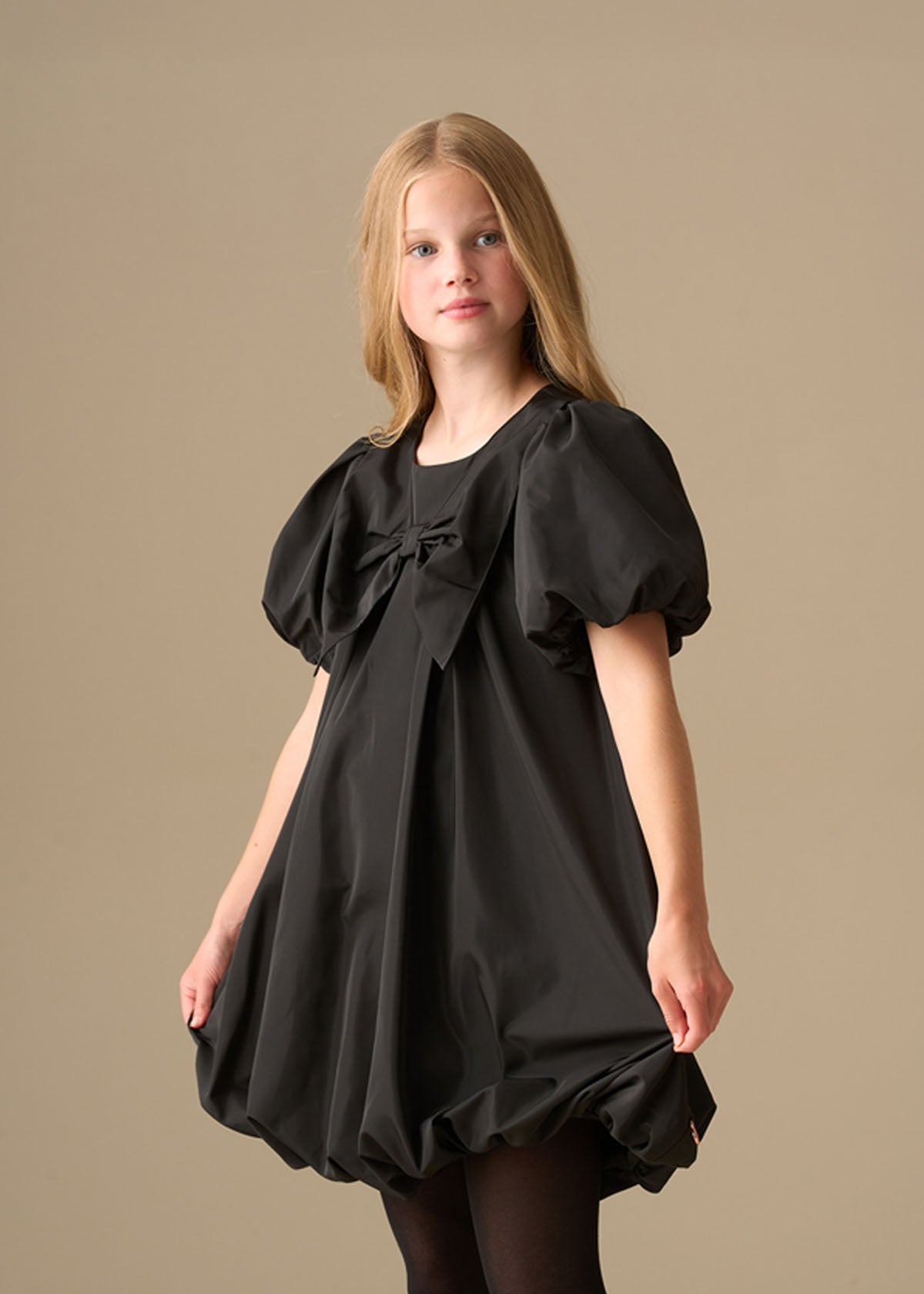 white girl puffball bow collar dress