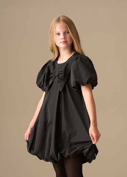 white girl puffball bow collar dress