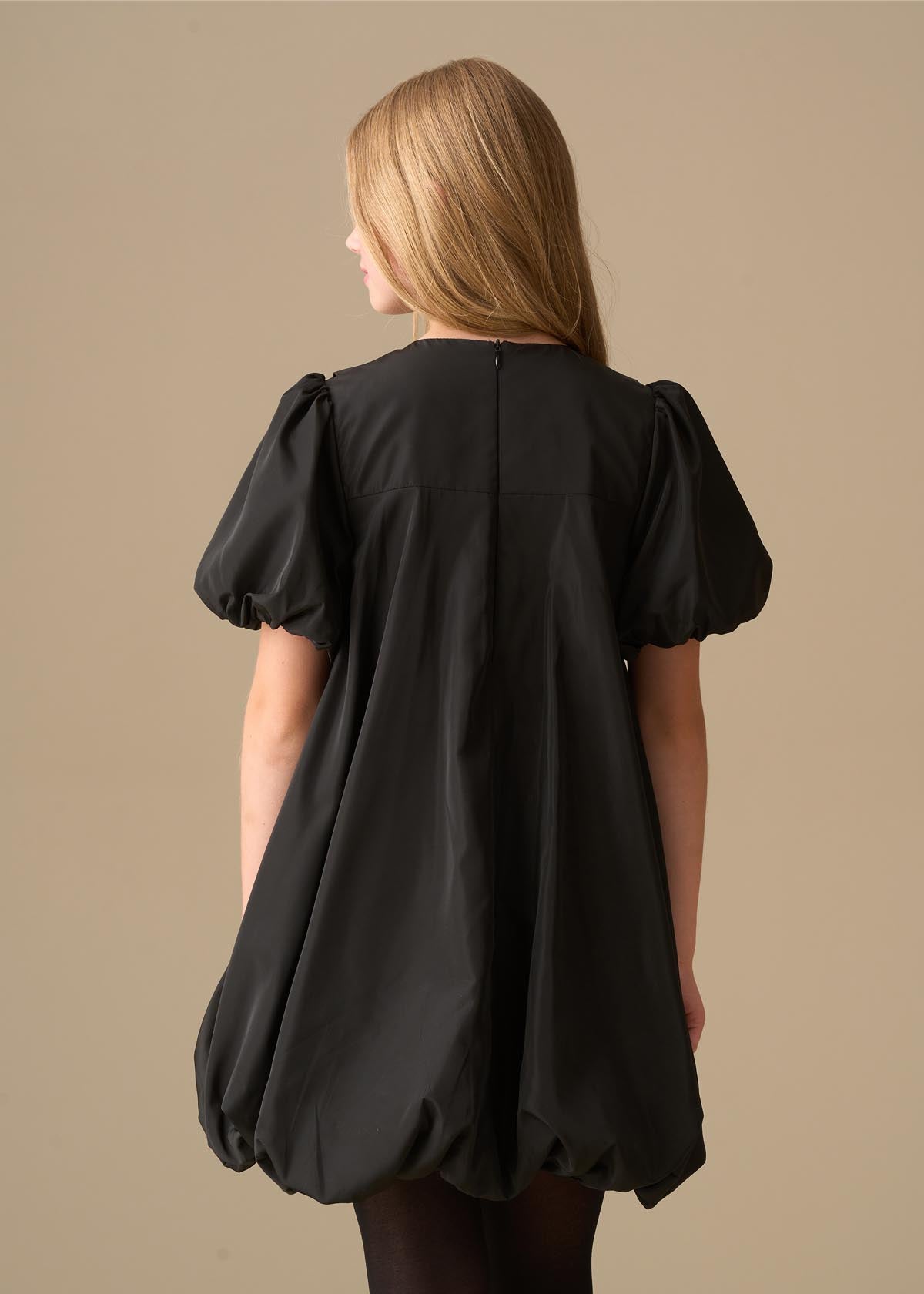 maxi girl puffball bow collar dress