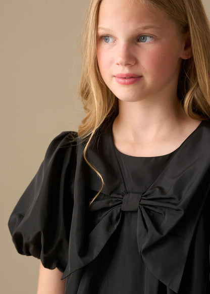 midi girl puffball bow collar dress