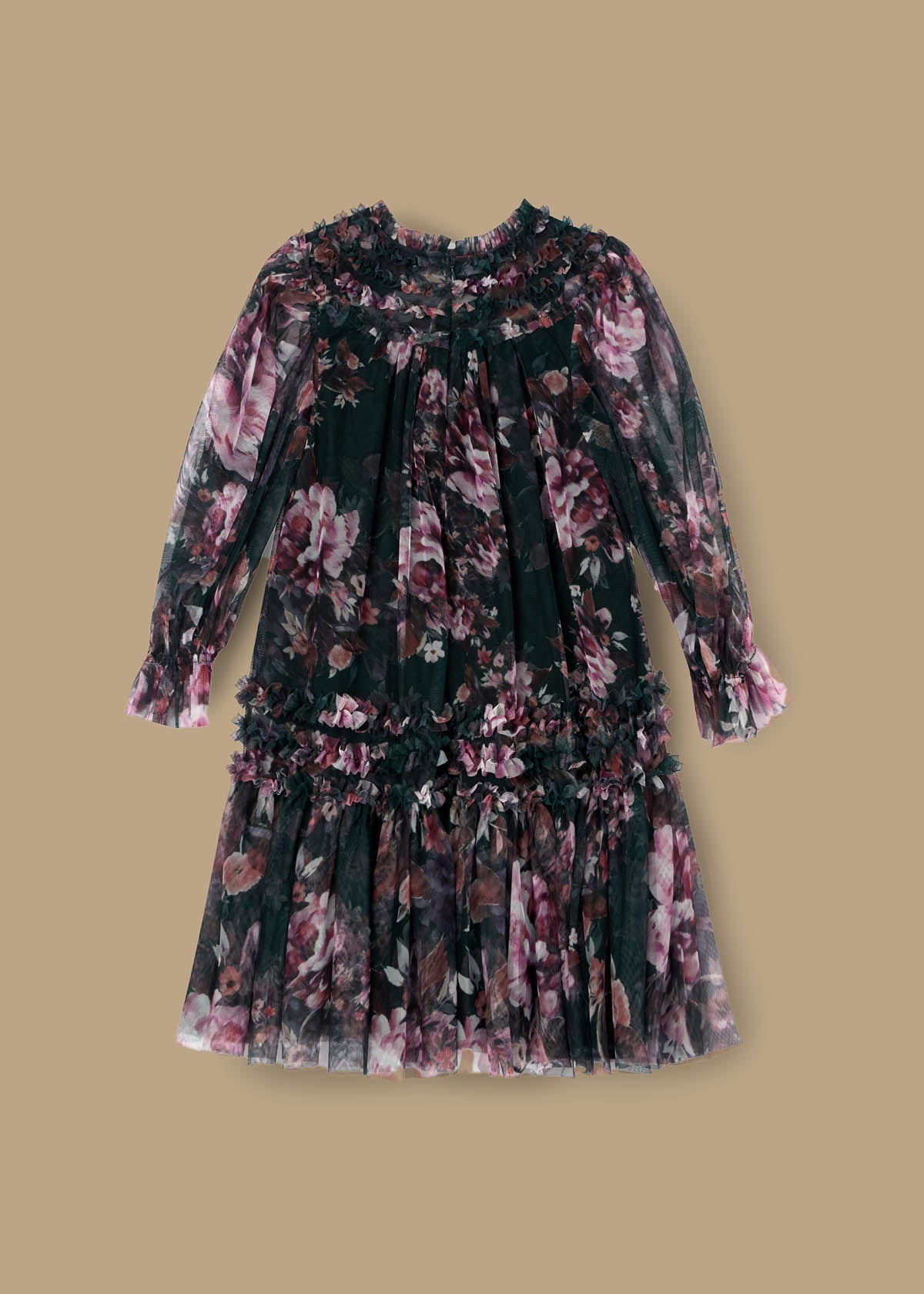 online girl ruffle print mesh dress