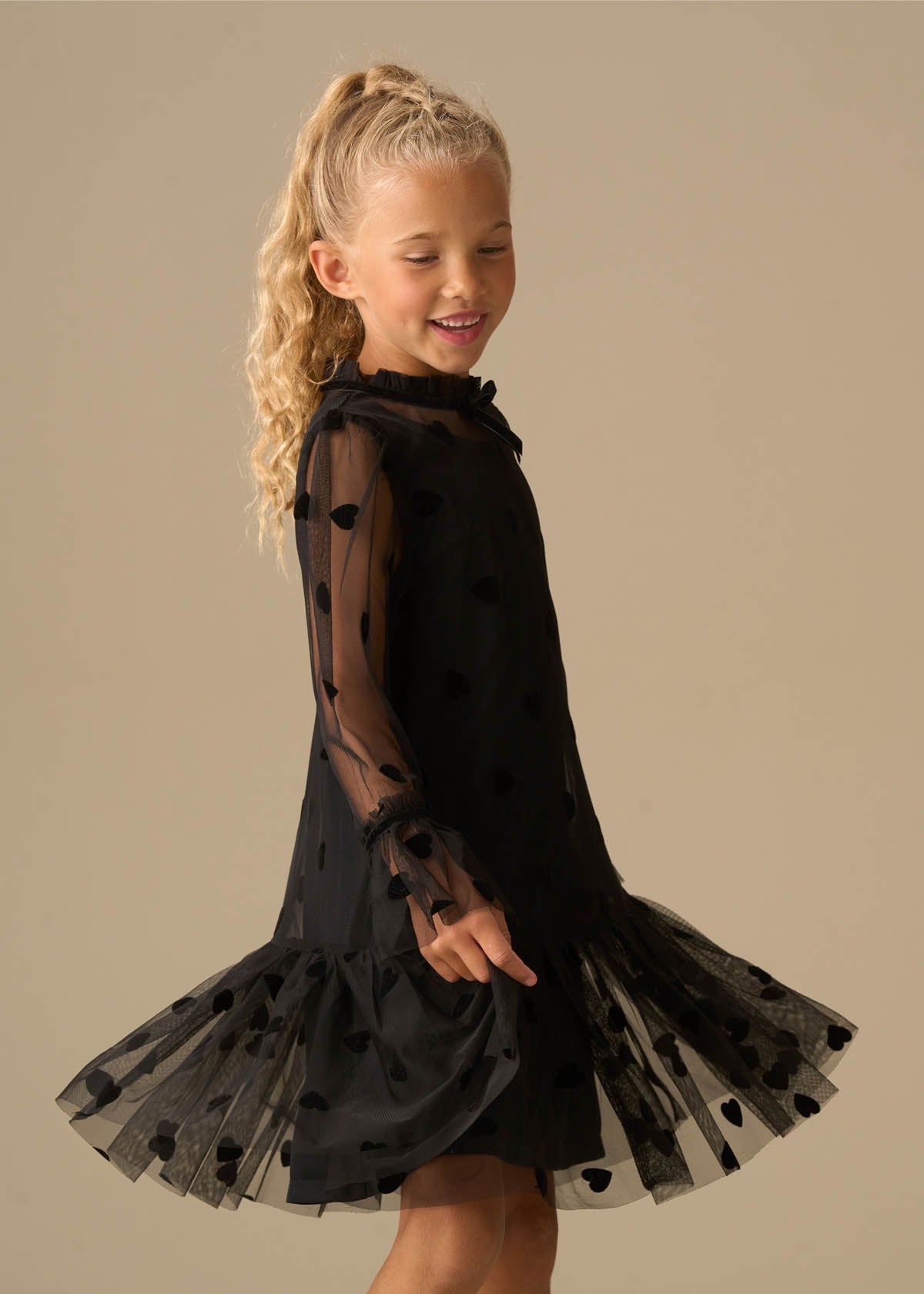 mini girl flock heart mesh dress