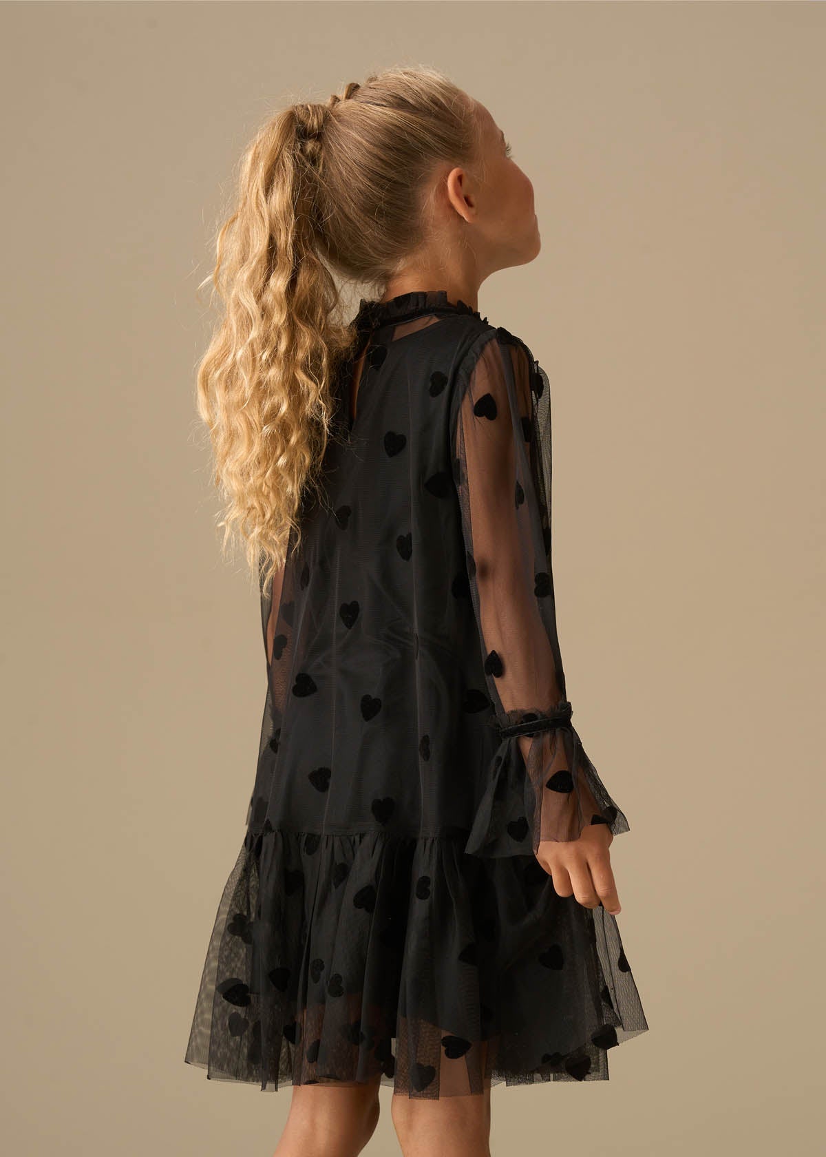 maxi girl flock heart mesh dress