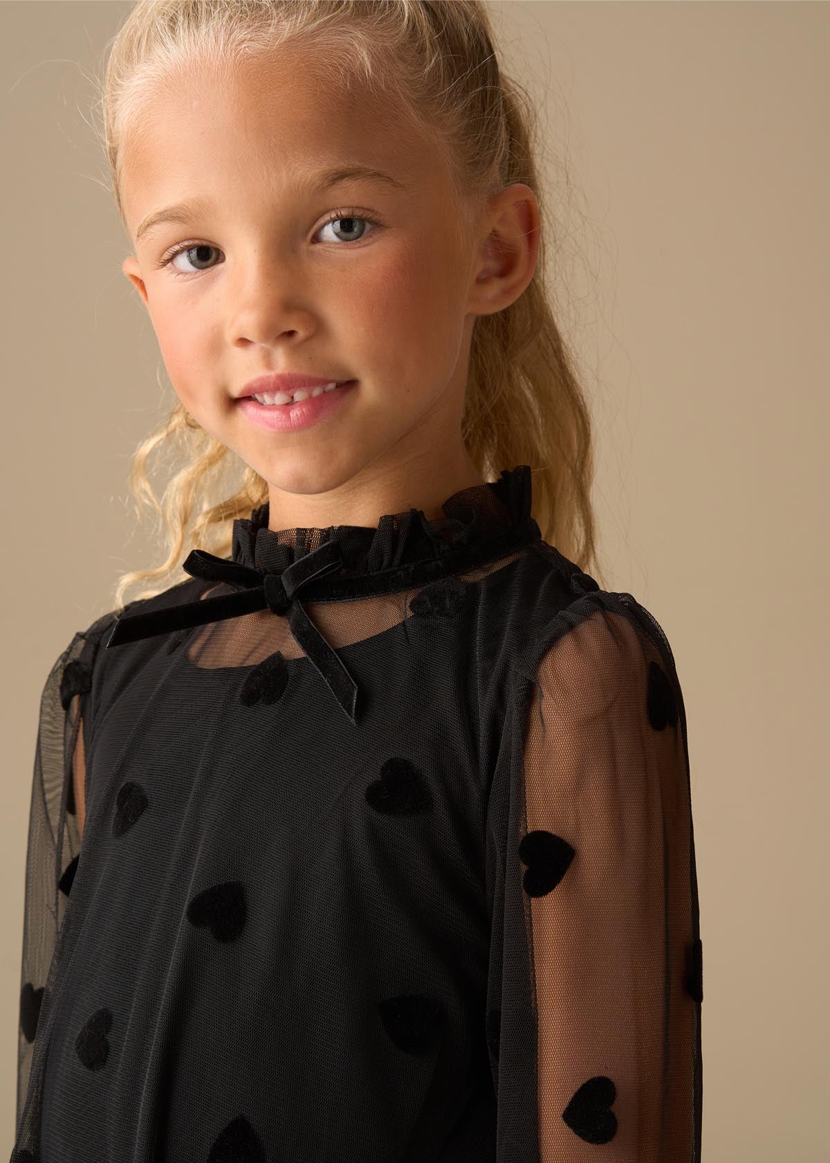 midi girl flock heart mesh dress