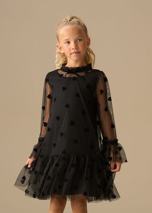 Girl Flock Heart Mesh Dress