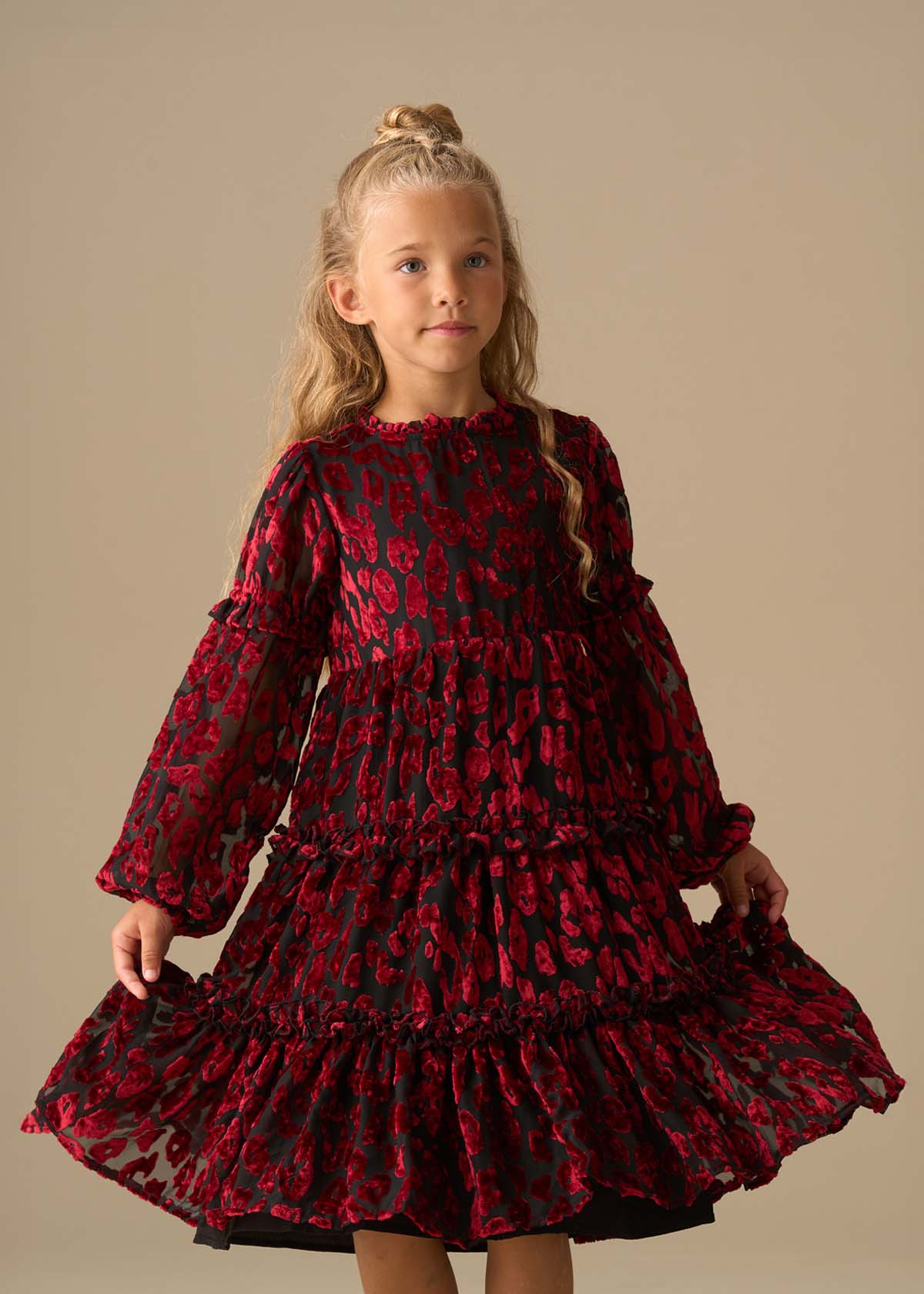 Girl Devore Velvet Tiered Dress