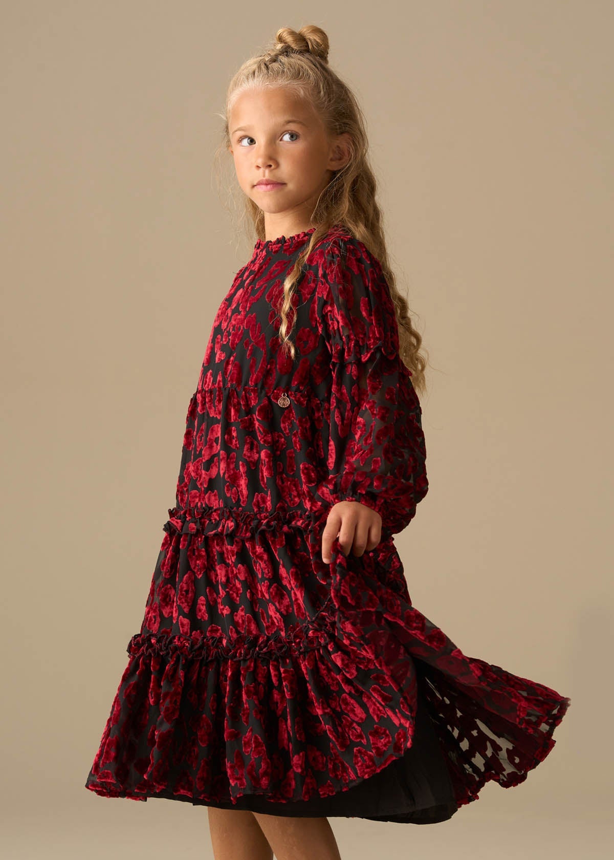 mini girl devore velvet tiered dress