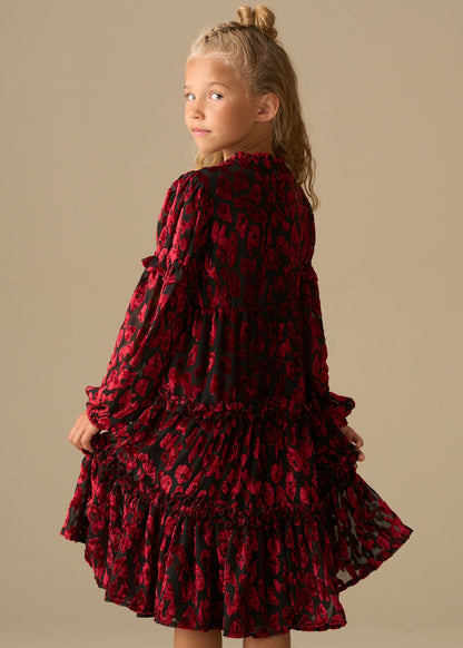 midi girl devore velvet tiered dress