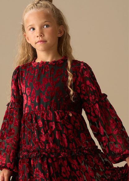 long sleeve girl devore velvet tiered dress