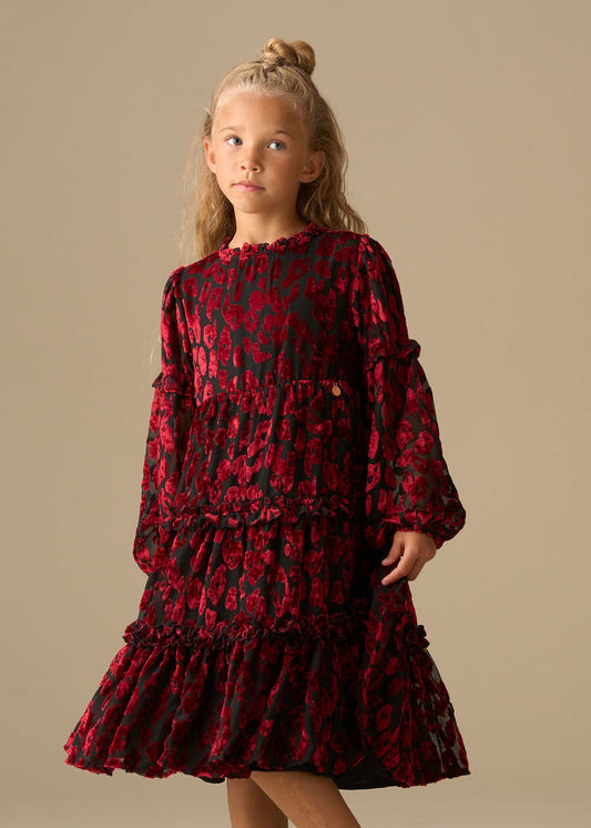 maxi girl devore velvet tiered dress