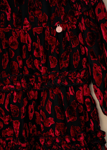 green girl devore velvet tiered dress