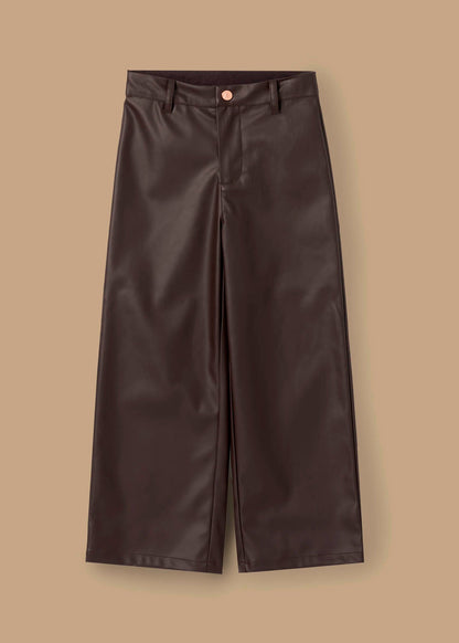 mid rise girls faux leather trousers