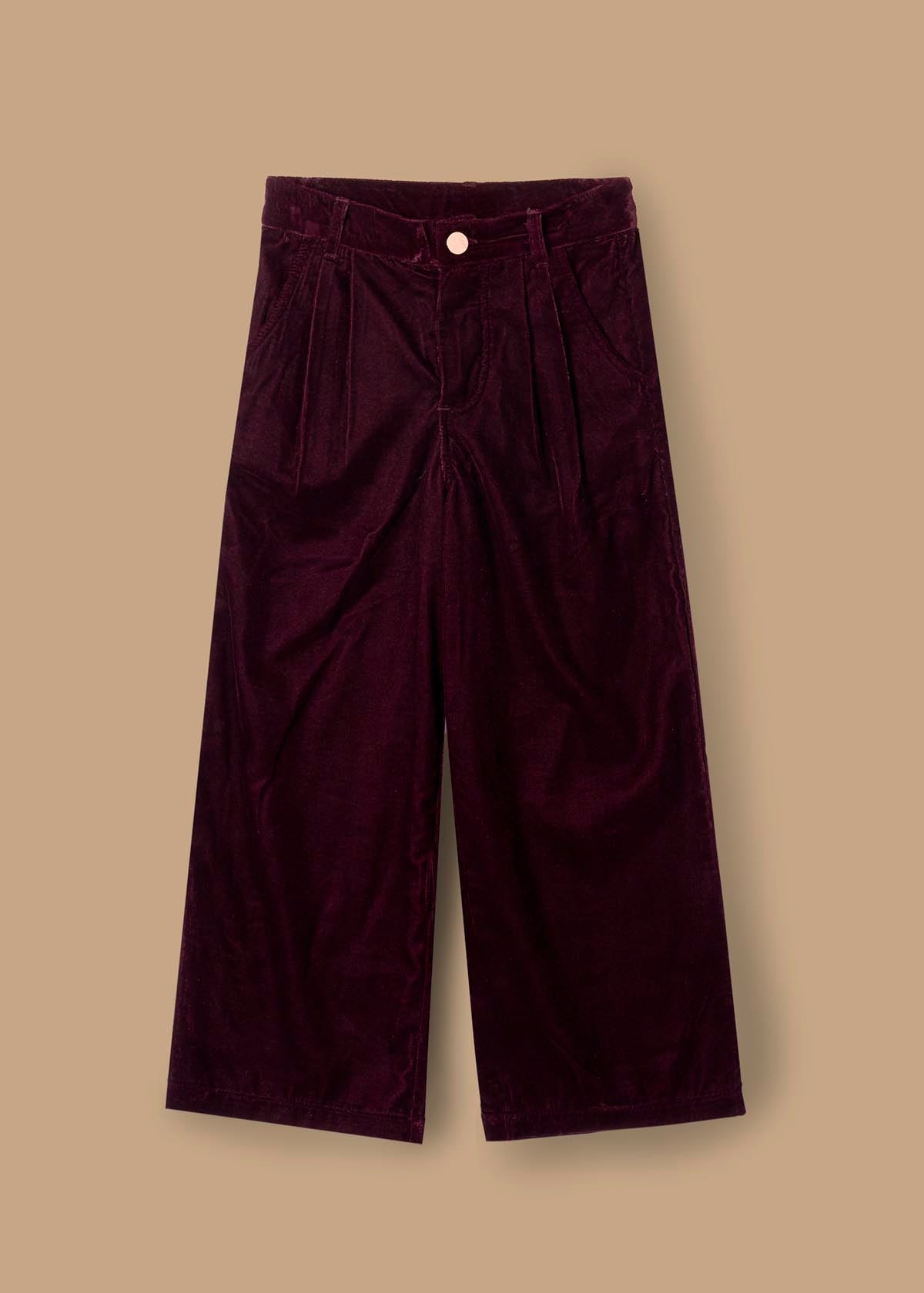 Girls Velvet Wide Leg Trousers