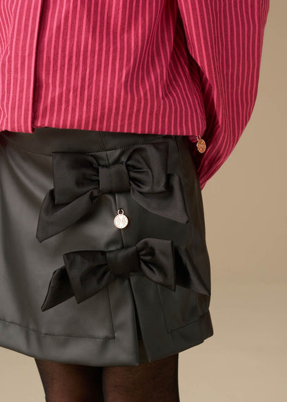 Black Side Bow Faux Leather Skort