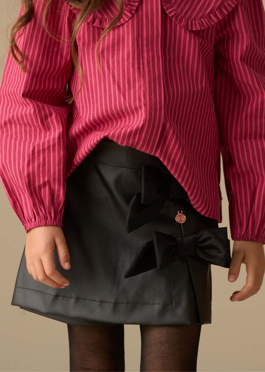 Girl Side Bow Faux Leather Skort