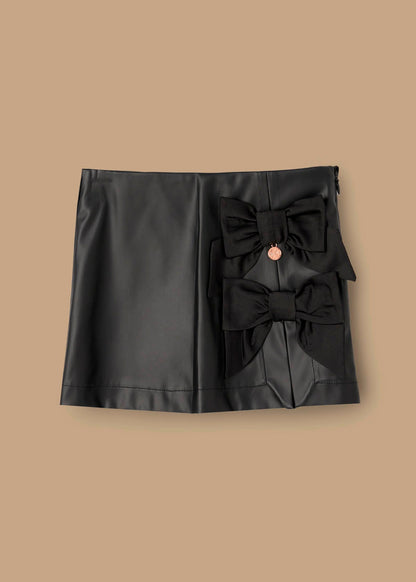 buy girl side bow faux leather skort