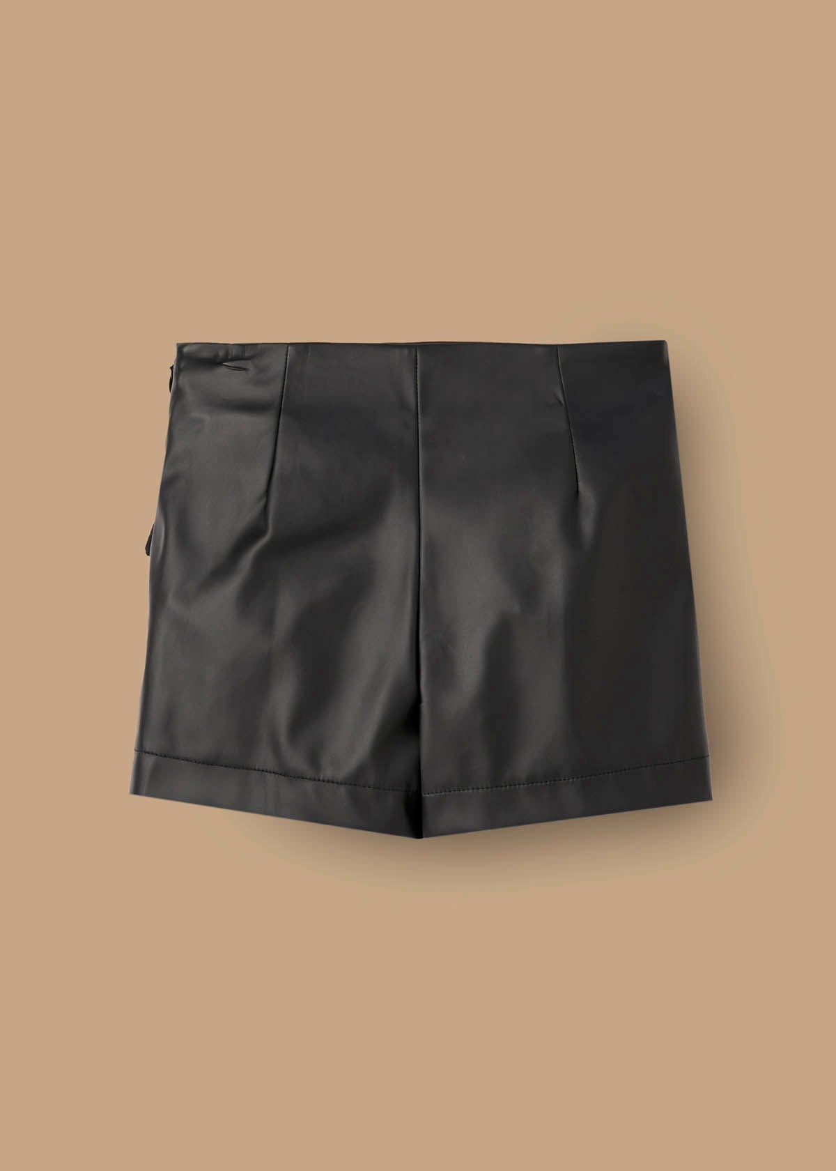 short length Side Bow Faux Leather Skort