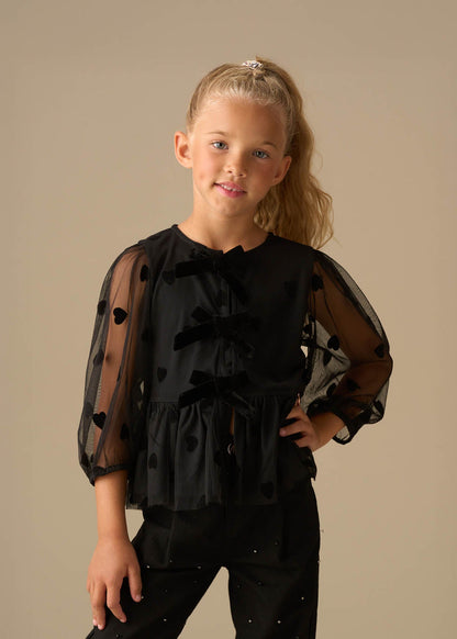 Girl Flock Heart Mesh Top