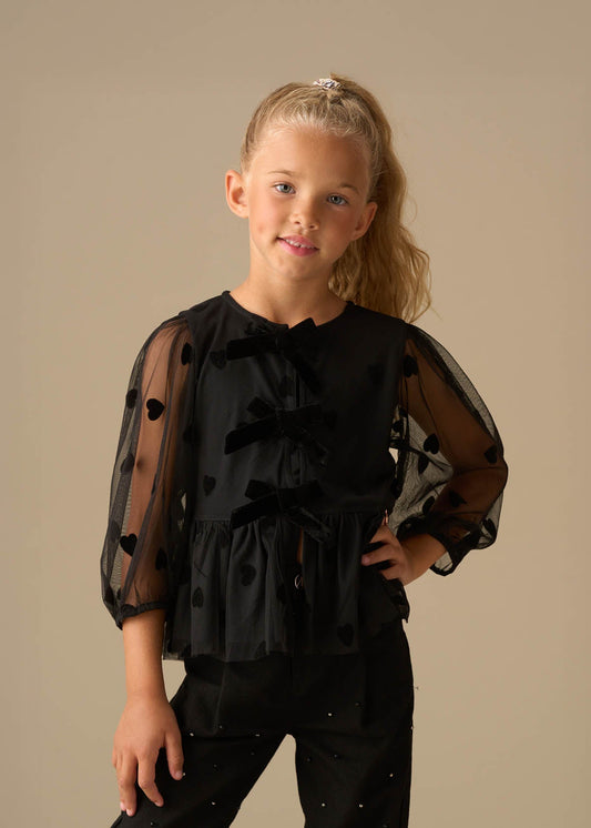 Girl Flock Heart Mesh Top