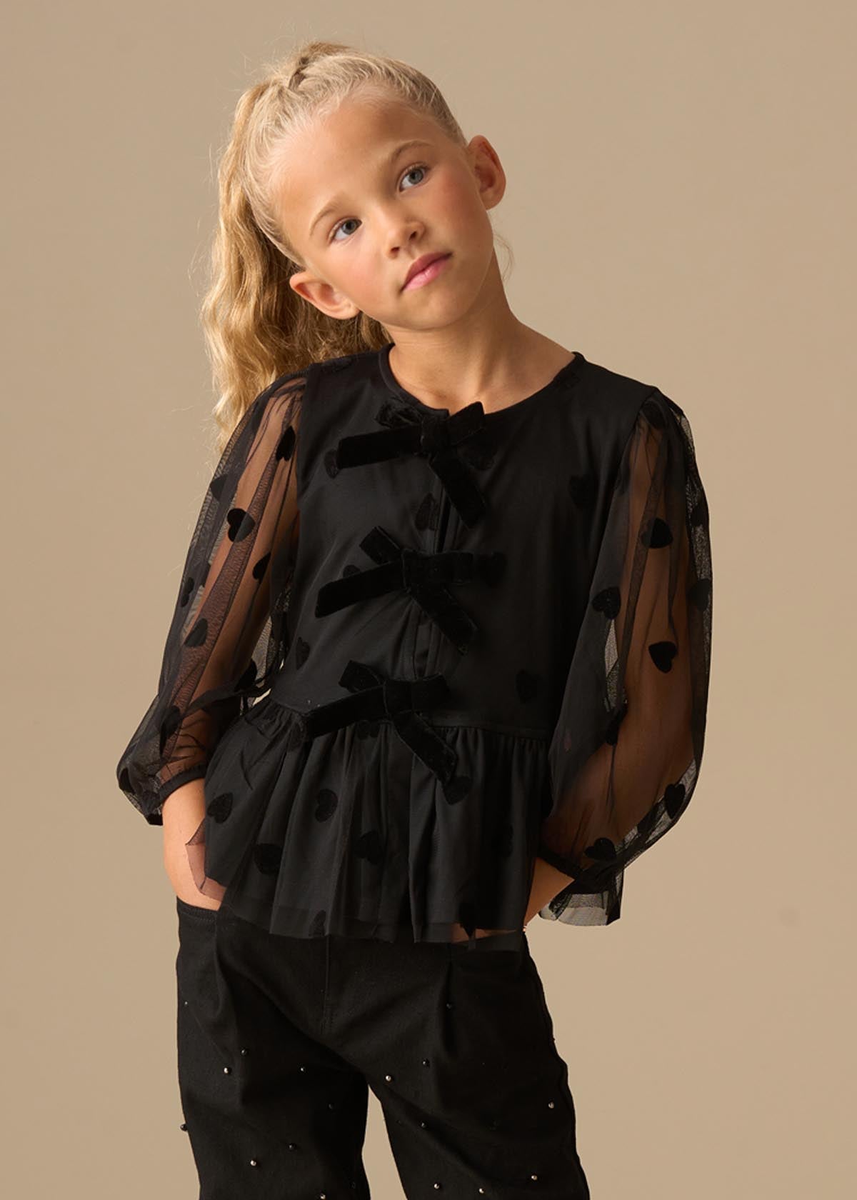 black girl flock heart mesh top