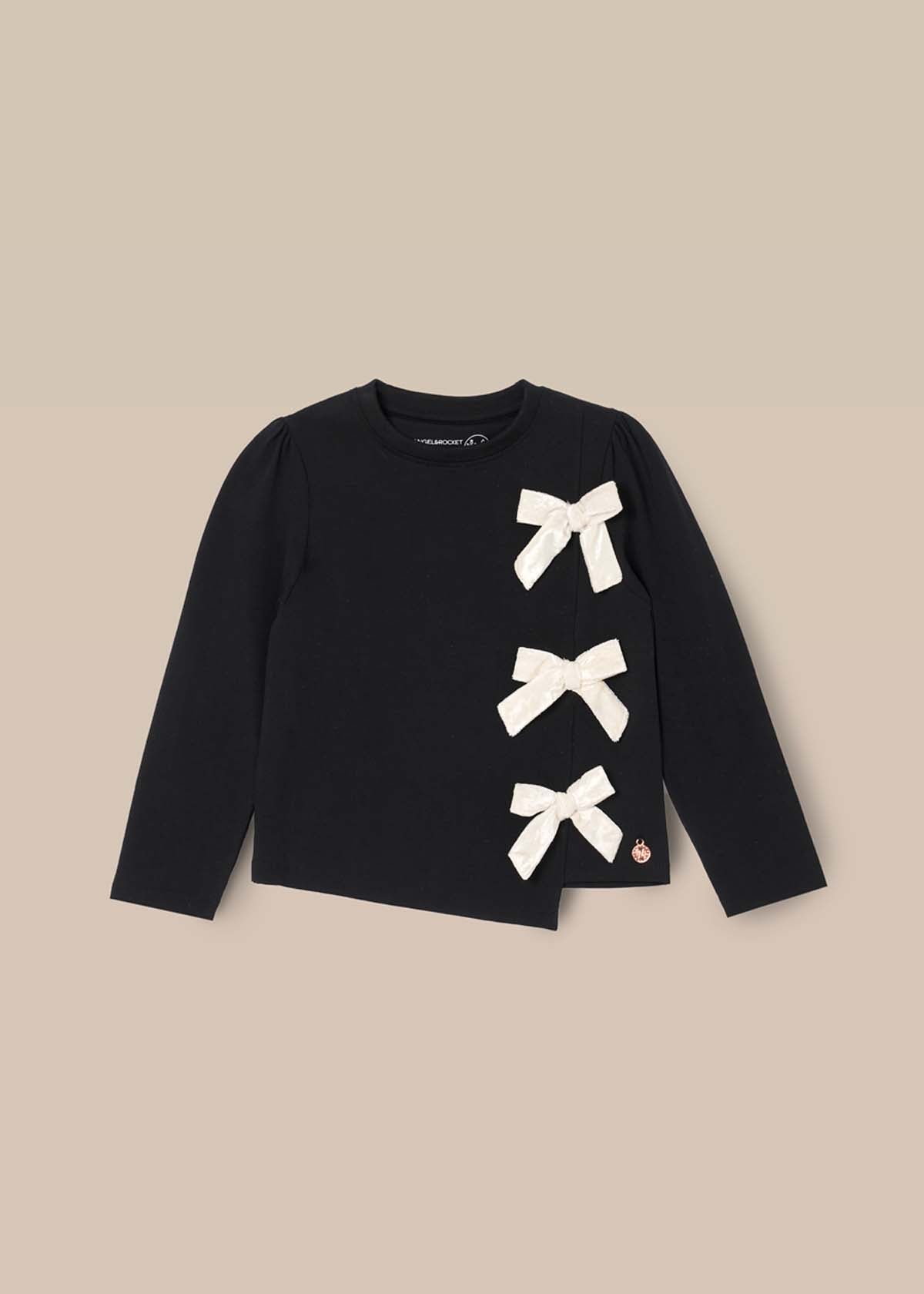 lace girl asymmetric bow ls top black