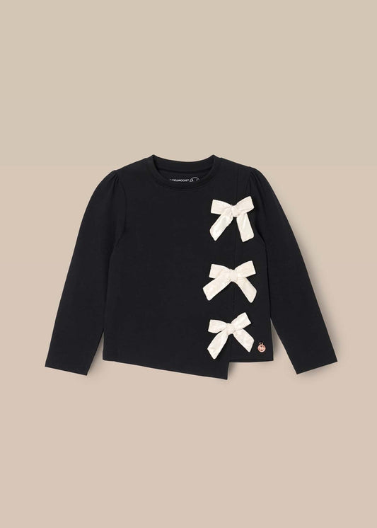 lace girl asymmetric bow ls top black