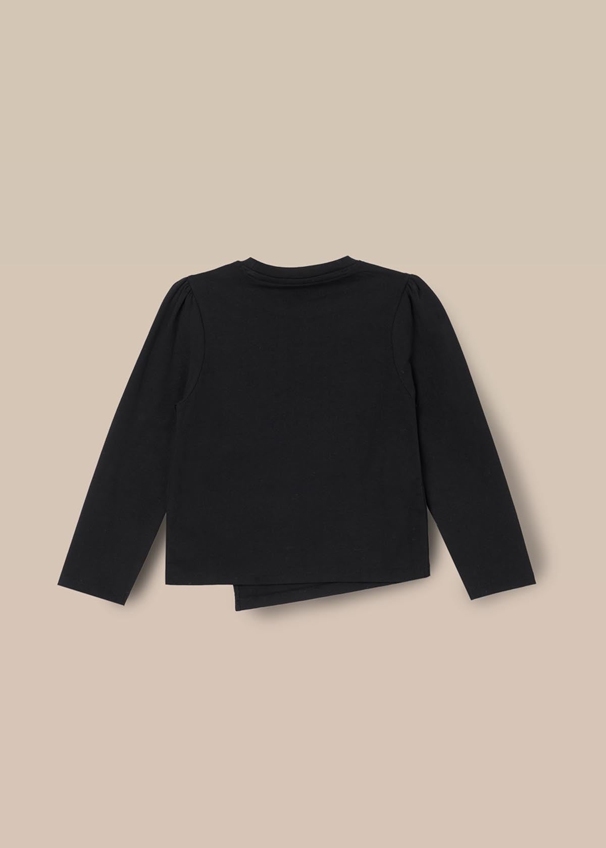 online girl asymmetric bow ls top black