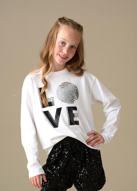 Girl Love Disco Ls Tee - White