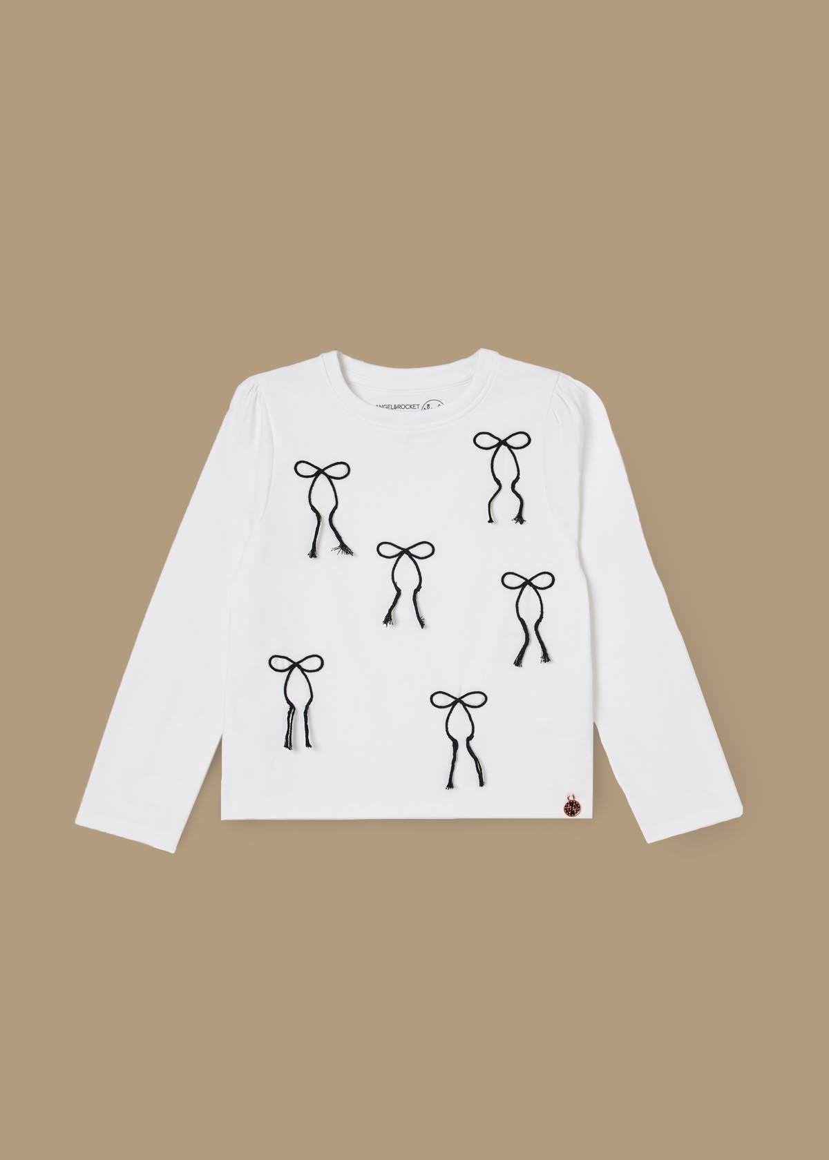 buy girl embroidered bow ls top white