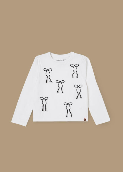 buy girl embroidered bow ls top white