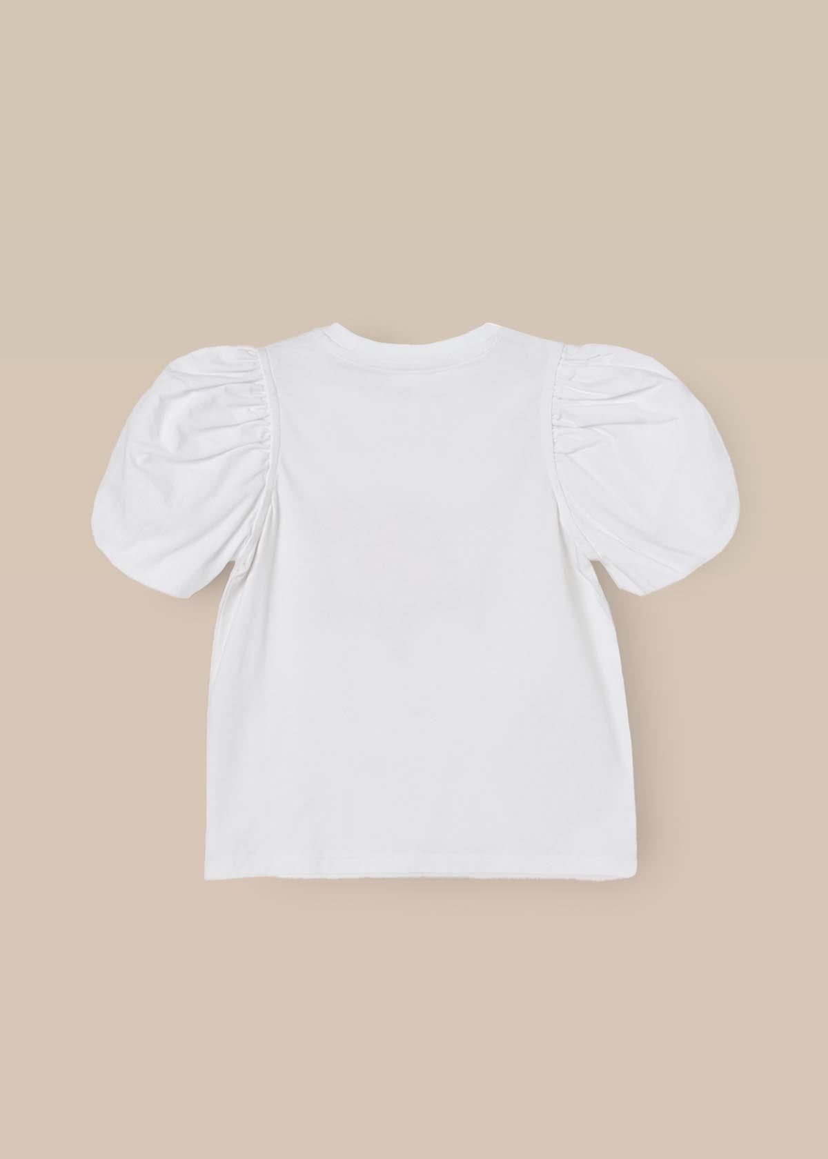 short sleeve girl puff embellished top white