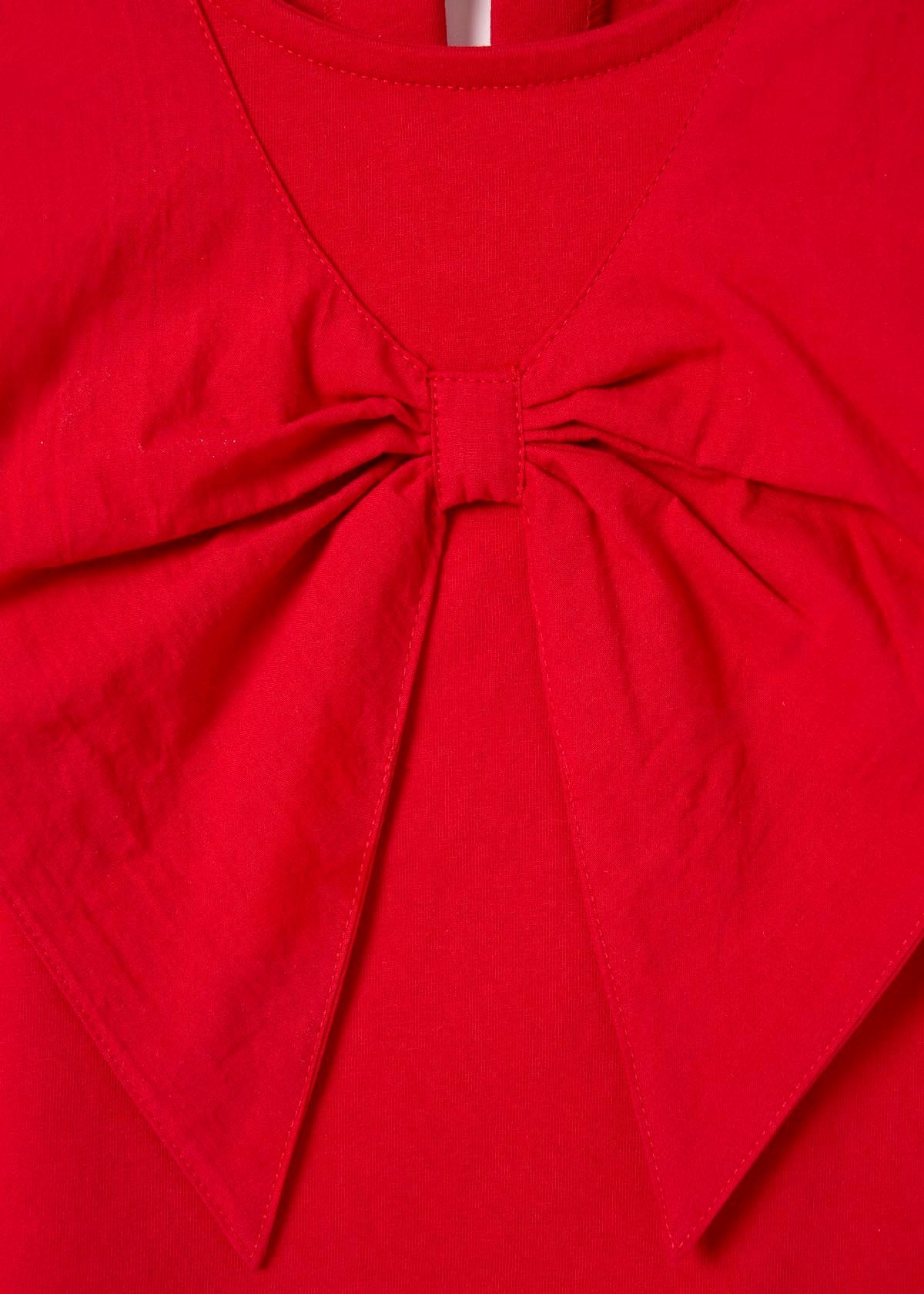 cropped girl woven collar puff sleeve top red