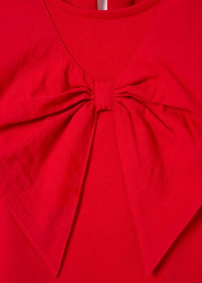 cropped girl woven collar puff sleeve top red