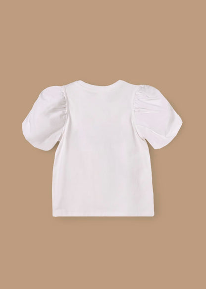 Elodie Disco Ball Embellished Puff Sleeve Tee - White