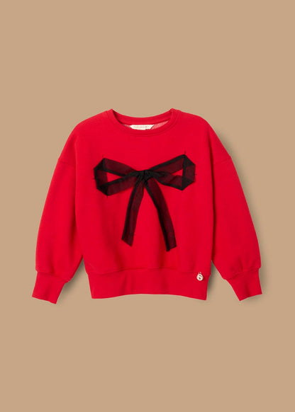 Girl Mesh Bow Sweat - Red
