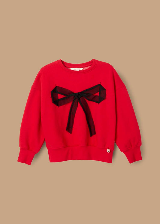 Girl Mesh Bow Sweat - Red