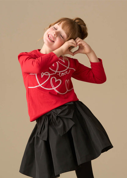 round neck girl sequin heart long sleeve top red