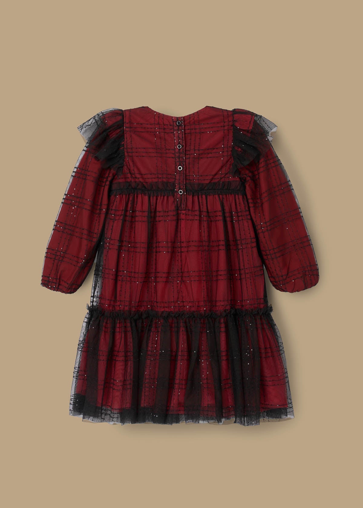 long sleeve girl sequin tartan mesh dress