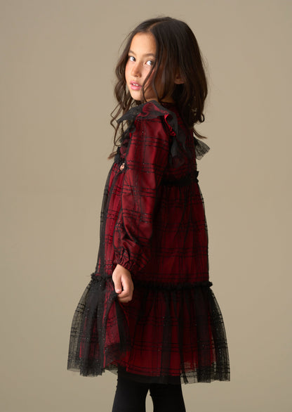 mini girl sequin tartan mesh dress