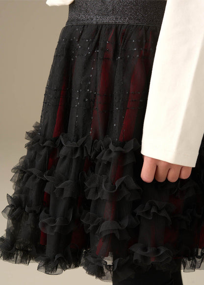 Darby Sequin Tartan Mesh Skirt