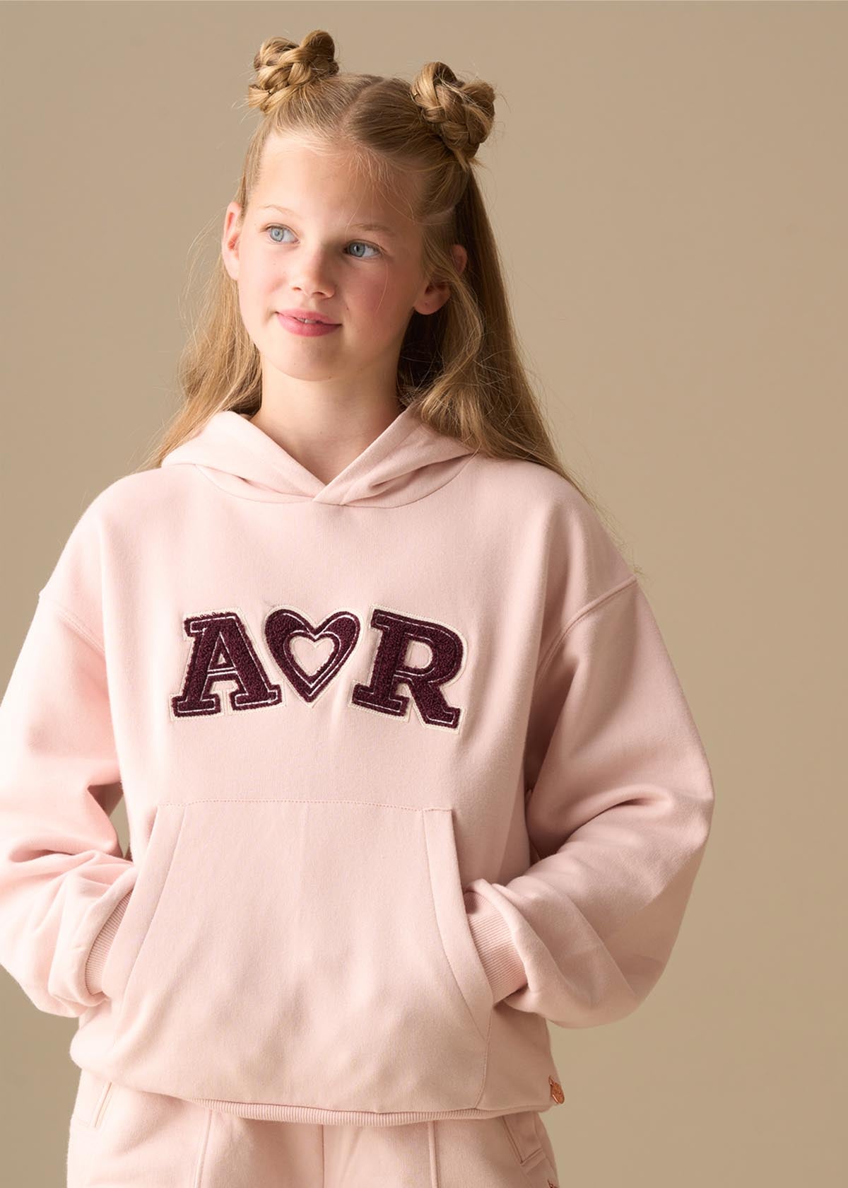 long sleeve girl active oversized logo hoodie pink