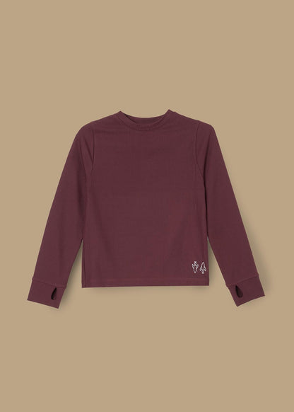 round neck girl ultimate active ls top burgundy
