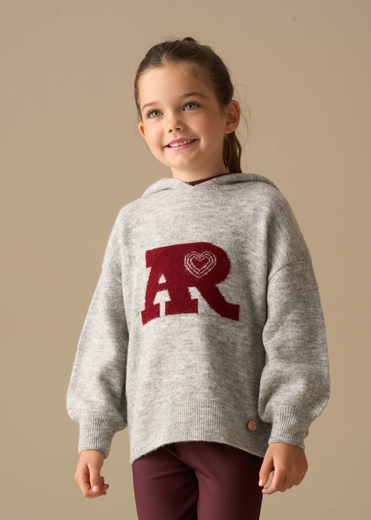 hood neck girl active knitted hooded jumper