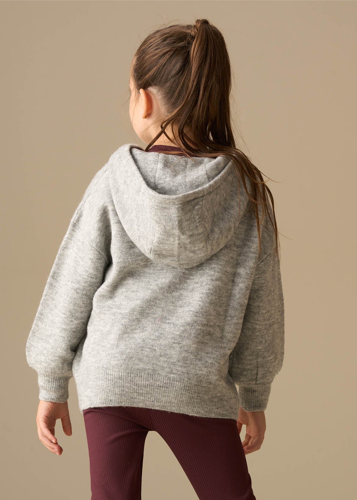 cropped girl active knitted hooded jumper